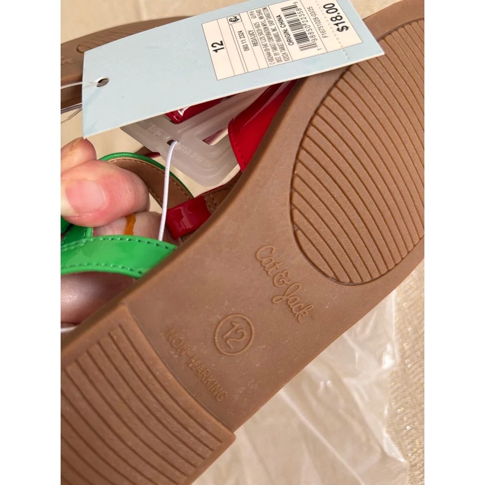 Cat & Jack‎ Strawberry Sandals Kids Size 12 Red Green NEW Fruit T-Strap Shoes
